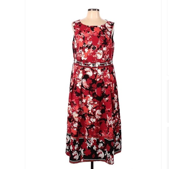 JESSICA London Sleeveless Red & White Floral Dress Size 12W - Picture 1 of 3